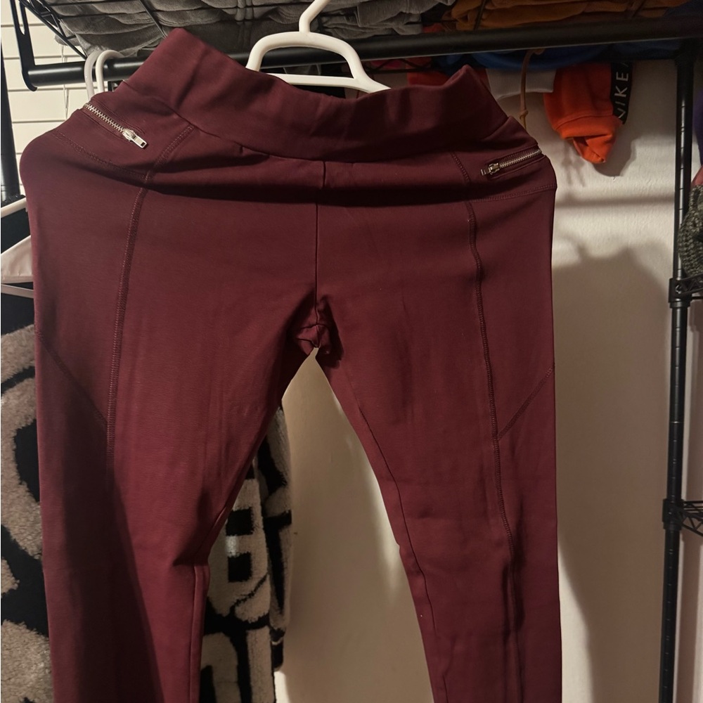 Burgundy Leggings with Zipper Accents